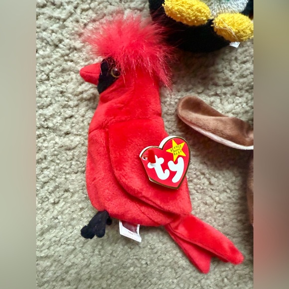 TY Beanie Babies NWT 4-Piece Plush Toys Set Owl, Ostrich, Mac Cardinal, Penguin - Picture 5 of 9